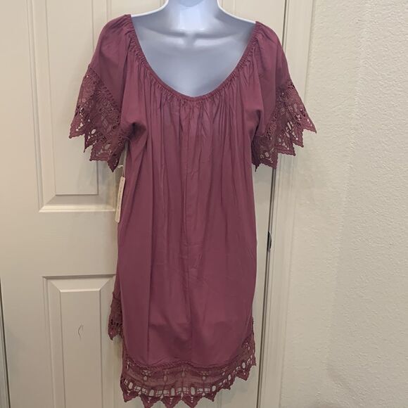Iris Basic American LA XL Scoop Neck Crotchet Short Sleeve  And Hem Plum Purple - Picture 8 of 11